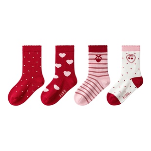 巴拉巴拉儿童袜子春秋男童女童棉袜短袜新年袜红色本命年马