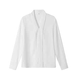 回笑雪纺长袖衬衫女V领教资面试正装上衣大学生公考答辩内搭衬衣