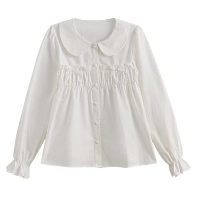 森女部落学院风娃娃领长袖衬衫女2025新款秋冬纯棉设计感宽松上衣