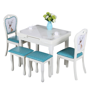 小户型实木可伸缩折叠餐桌简约现代钢化玻璃餐桌椅组合家用饭桌子