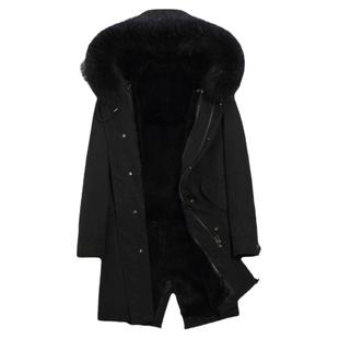 派克服冬季男外套2024中长款可拆卸内胆仿皮草貉子毛大码修身连帽