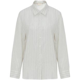 COCOBELLA老钱风通勤休闲色织条纹亚麻衬衫秋质感亲肤衬衣SR0055