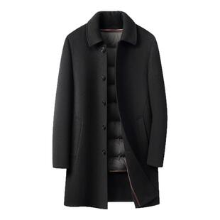 羊毛呢大衣男士中长款翻领商务休闲中年男装2025新款冬双面绒外套