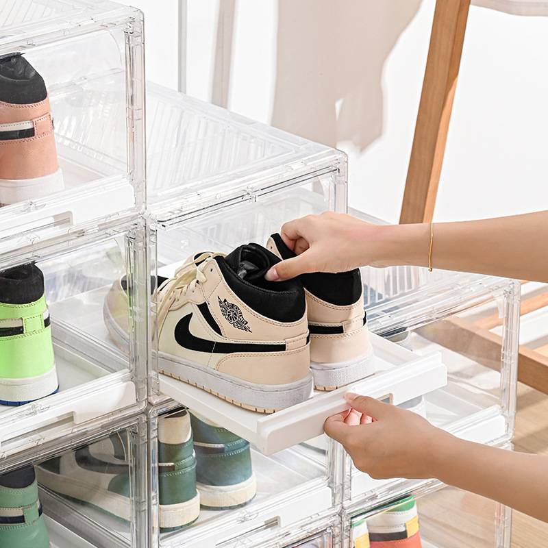 抽屉式鞋盒透明创意收纳加厚简易收纳盒磁吸神器塑料宿舍亚克力硬