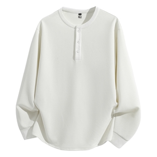 班尼路SK复古亨利领长袖男t恤春季卡其色cleanfit内搭男士打底衫A