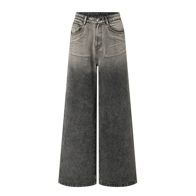 EVAOUXIU渐变色复古高腰牛仔裤