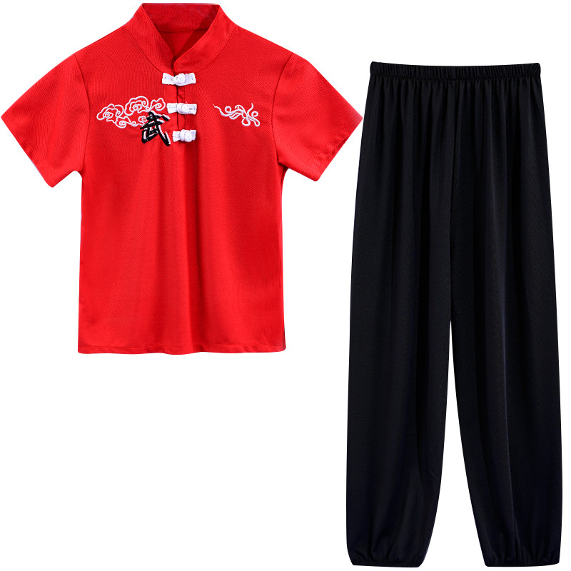 儿童武术服表演服夏季短袖学生男女童中国风练功服太极服套装比赛