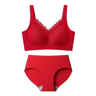 红色好运文胸大码胖mm200斤无钢托聚拢收副乳防本命年新年红运