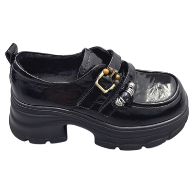 真皮女鞋粗跟厚底系带加绒小皮鞋