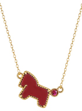 马年本命年红色小马项链高级感轻奢小众耳钉耳饰套装礼盒送女友