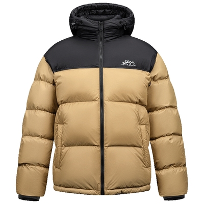 鸭鸭连帽短款撞色拼接羽绒服