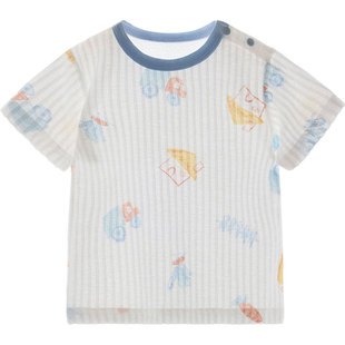 婴儿短袖上衣夏季儿童单件幼儿薄款透气睡衣男童女童夏装宝宝衣服