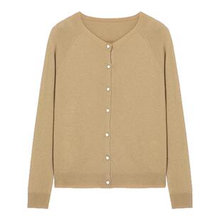 布景针织开衫女春季新品简约文艺圆领长袖纯色全羊毛外套毛衣5551