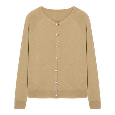 布景圆领全羊毛针织开衫