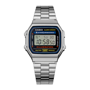 CASIO卡西欧小方块手表复古中性小银色防水手表A168WA-1W礼物