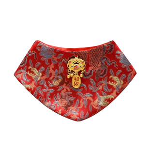 狗狗围脖配饰比熊雪纳瑞唐装宠物口水巾红色喜庆过年小狗新年衣服