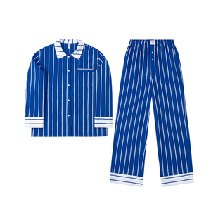 FORRETRO克莱因蓝撞色条纹纯棉睡衣长袖长裤春夏秋男女家居服外穿