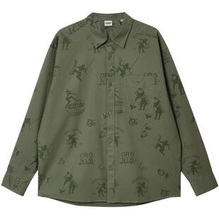 杰克琼斯男装春季新款休闲潮流百搭舒适衣身图案满印翻领衬衫外套