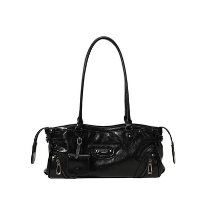 Chio’2nd腋下包包女式2025新款高级感轻奢黑色法棍包手提单肩包