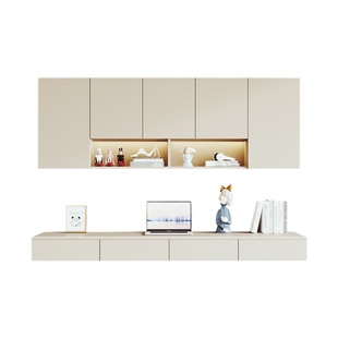 实木壁挂式悬空电脑桌家用一字型组合学习书桌悬浮挂墙书柜可定制