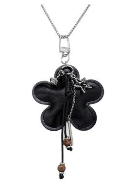 黑色银灰皮质花朵项链小众气质