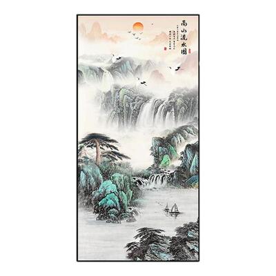 旭日东升中式玄关装饰画入户走廊竖版大气山水画有山无水画靠山图