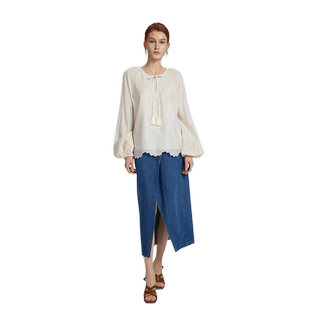 【明星同款】Fabrique 天丝亚麻混纺刺绣衬衫夏季新款度假风上衣