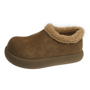 真皮版勃肯鞋女厚底雪地靴2025新款爆款冬季一脚蹬低帮保暖棉鞋子