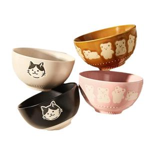 墨色可爱小熊陶瓷米饭碗新款家用高颜值情侣碗好看的个人专用小碗