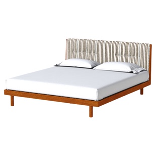 出乎生活奶芙布艺床法式条纹软包1米5美式中古1米8双人床黄杨木