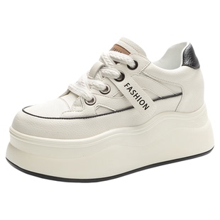 超轻真皮小白鞋女款2026春季新款轻便软底内增高休闲厚底女鞋8cm