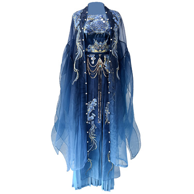 未央宫【西海龙王】原创汉服女蓝色齐胸破烂大袖刺绣诃子裙敖润夏