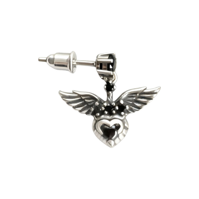 纯银复古风翅膀骷髅宝石元素耳环