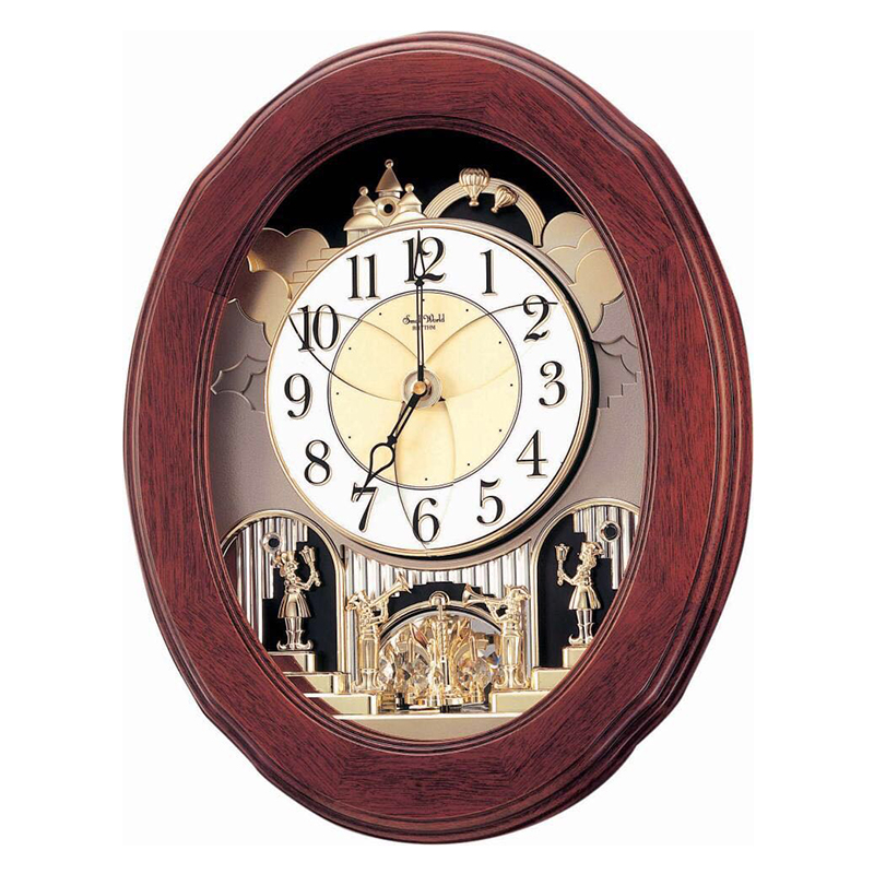 日本RHYTHM丽声挂钟欧式爱神丘比特实木音乐报时魔幻钟4MH414