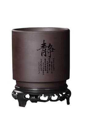 紫砂简约老桩植物透气盆带托盘