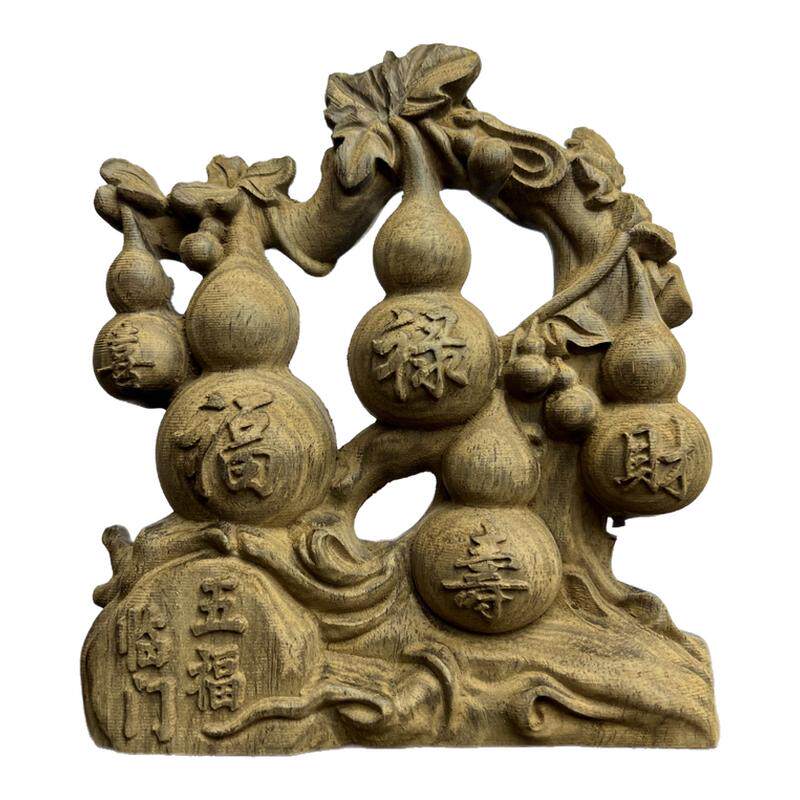 沉香木雕葫芦福禄寿喜财实木摆件