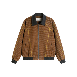 ATRY撞色哈苏线夹克男春季新款美式复古条纹翻领休闲舒适外套上衣