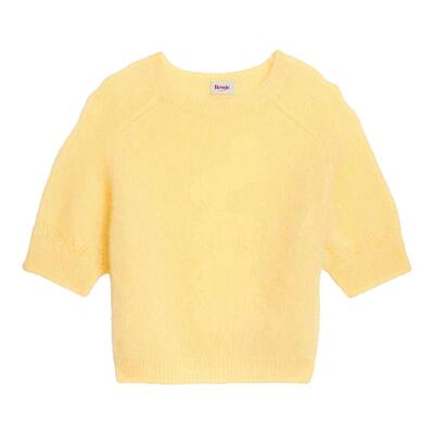 Rouje x LOOKNOW2026春夏新款米黄色圆领短袖毛衣针织衫女