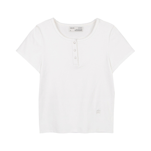 ROLAROLA短袖棉修身设计感休闲简约纯色百搭T恤上衣气质刺绣