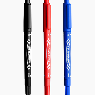 红色记号笔小双头勾线笔油性速干防水防油不掉色美术儿童幼儿园描边大头马克笔瓷砖工地专用粗细两头标记计号