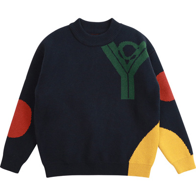 纯一良品软糯圆领撞色针织毛衣