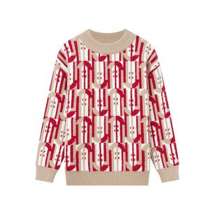 多多家男童红色毛衣秋冬季2025新款儿童中大童加厚新年针织衫冬装