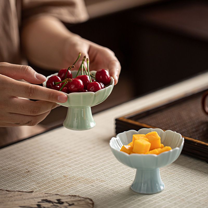 陶瓷小号精致高足点心盘中盘子盘干果禅意复古高脚家用茶点式水果