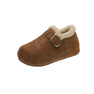 加绒厚底复古磨砂勃肯鞋女全包2025冬季新款内增高雪地靴保暖棉鞋