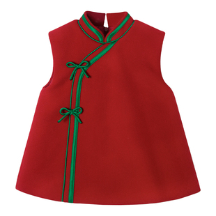 木本尚女童拜年服2026新款宝宝冬装夹棉加厚红色连衣裙喜庆过年服