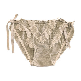 『纯雾梦结』纯棉系带低腰女士内裤性感2026新款蕾丝边绑带三角裤