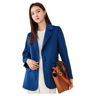 纯羊毛双面呢大衣女短款秋冬新款气质西装毛呢外套女正肩收腰