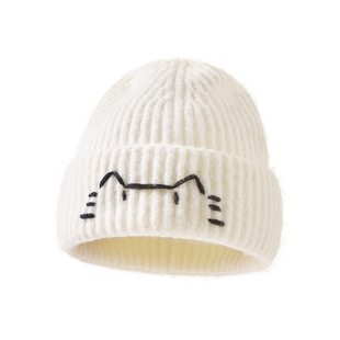 可爱小猫帽子女针织毛线帽秋冬季保暖护耳冷帽大头围显脸小包头帽