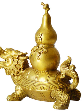 老神仙纯铜龙龟驮葫芦摆件办公桌