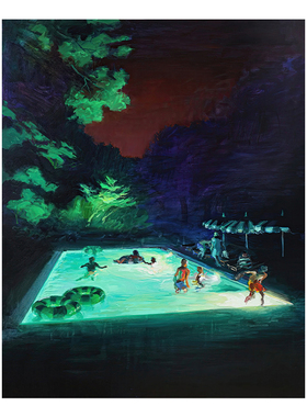 无框画Ferney薄荷绿光池水夏夜泳池艺术民宿餐厅卧室客厅装饰挂画